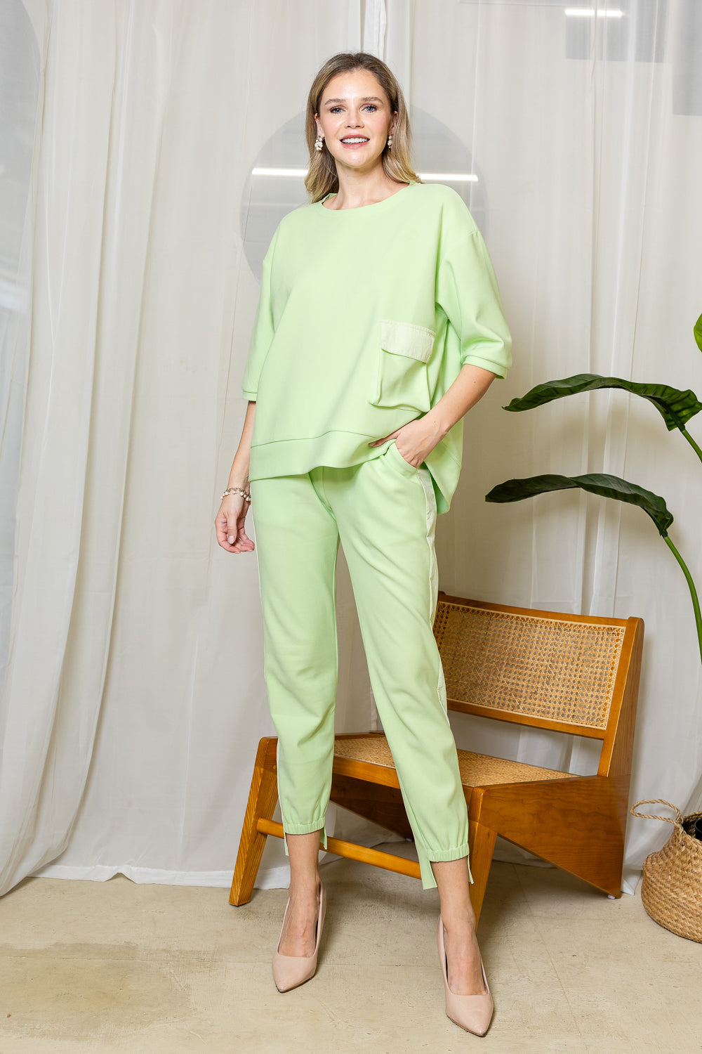 Karen Knit Crepe Top with Front Pocket