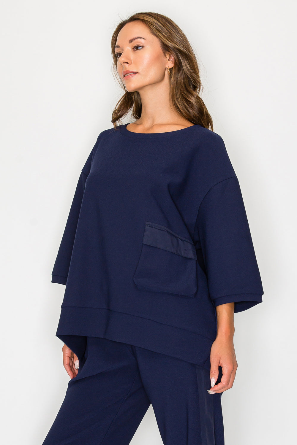 Karen Knit Crepe Top with Front Pocket
