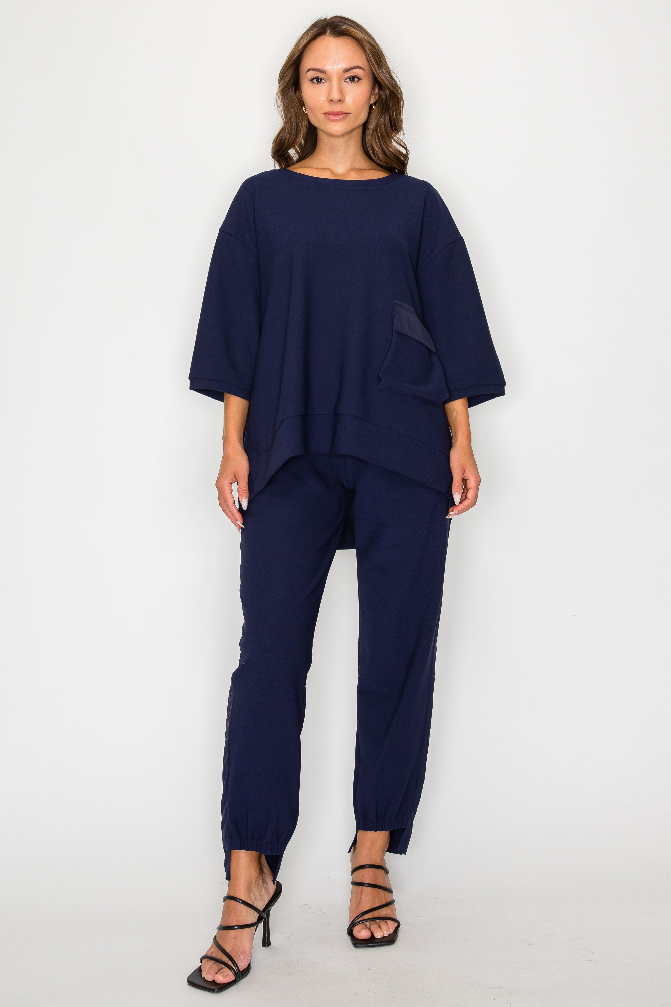 Karen Knit Crepe Top with Front Pocket