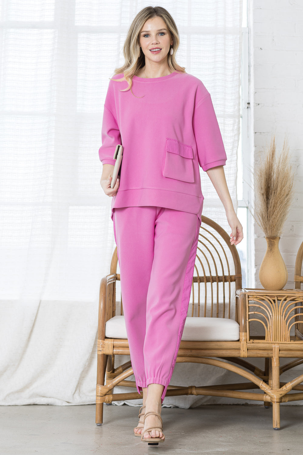 Karen Knit Crepe Top with Front Pocket