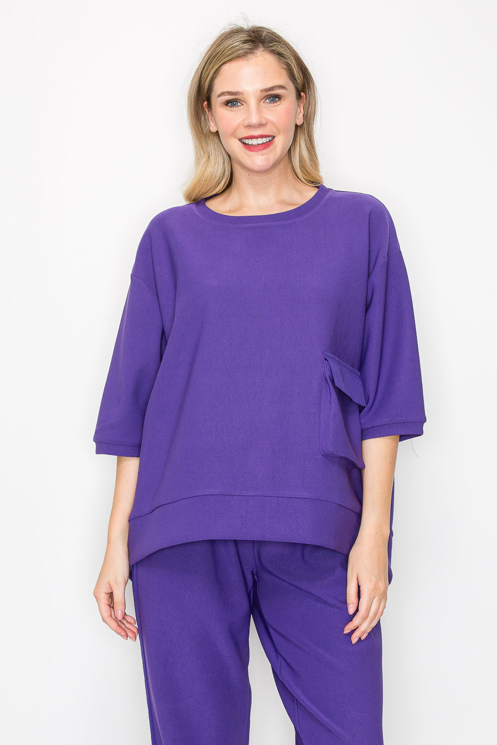 Karen Knit Crepe Top with Front Pocket