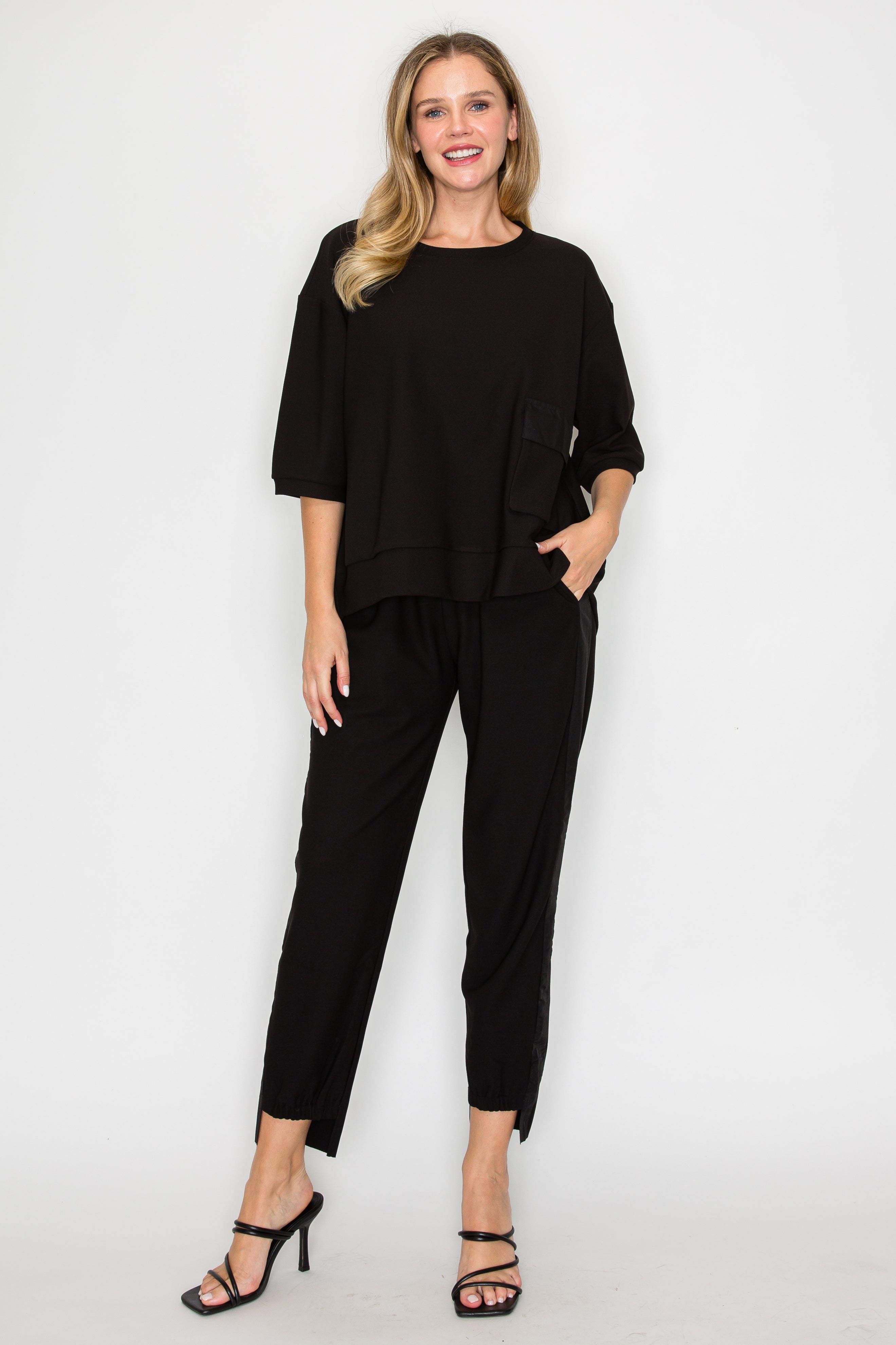 Karen Knit Crepe Top with Front Pocket