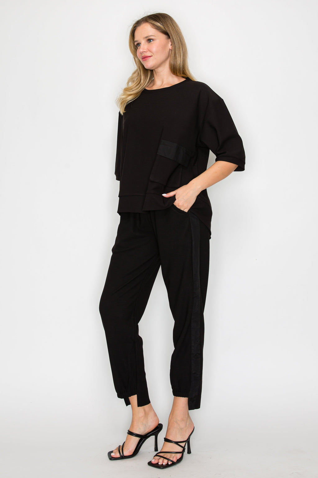 Karen Knit Crepe Top with Front Pocket