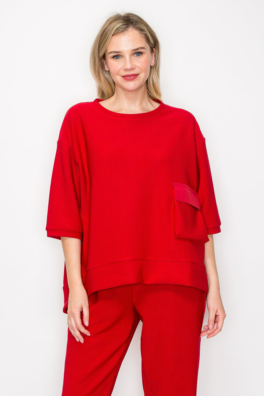 Karen Knit Crepe Top with Front Pocket