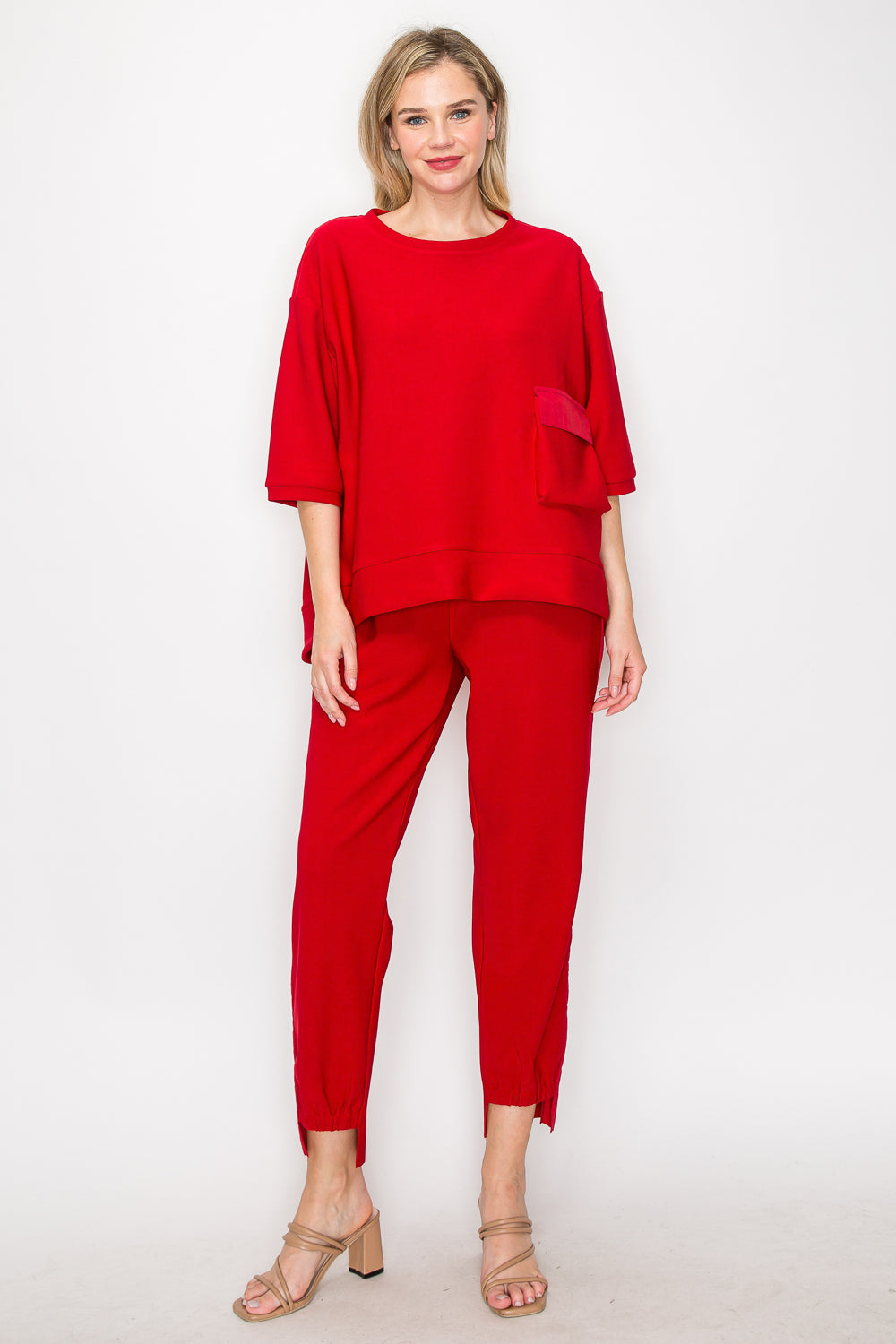 Karen Knit Crepe Top with Front Pocket