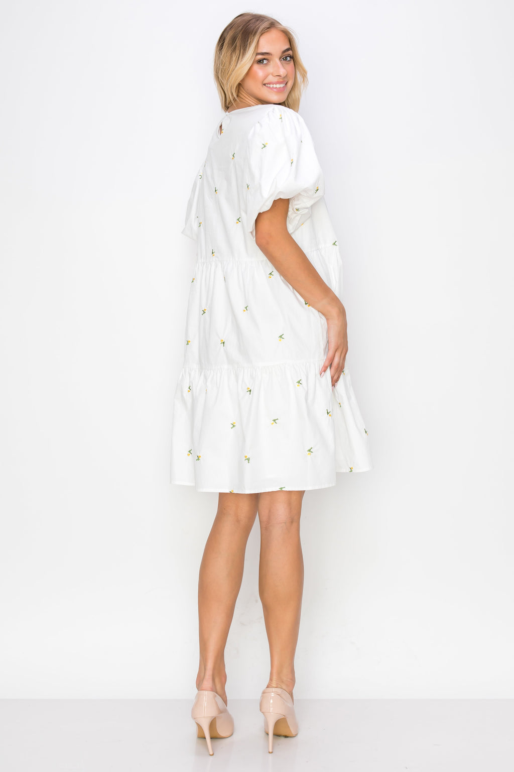 Weslee Cotton Poplin Dress with Embroidered Summer Flowers