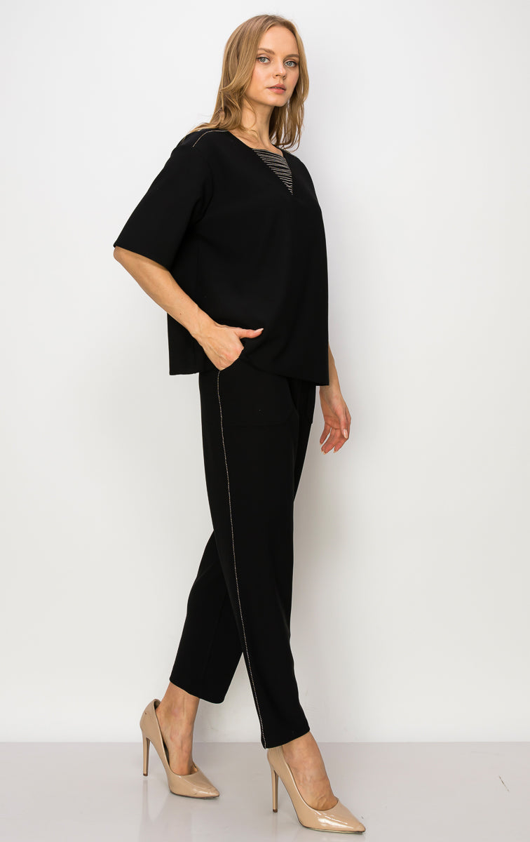 Karine Crepe Knit Pant with Beading Trim