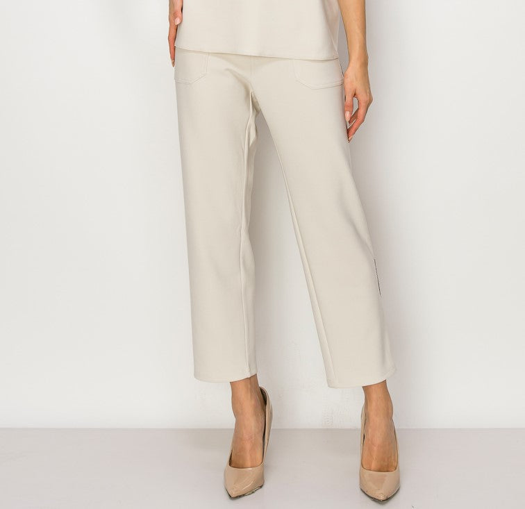 Karine Crepe Knit Pant with Beading Trim