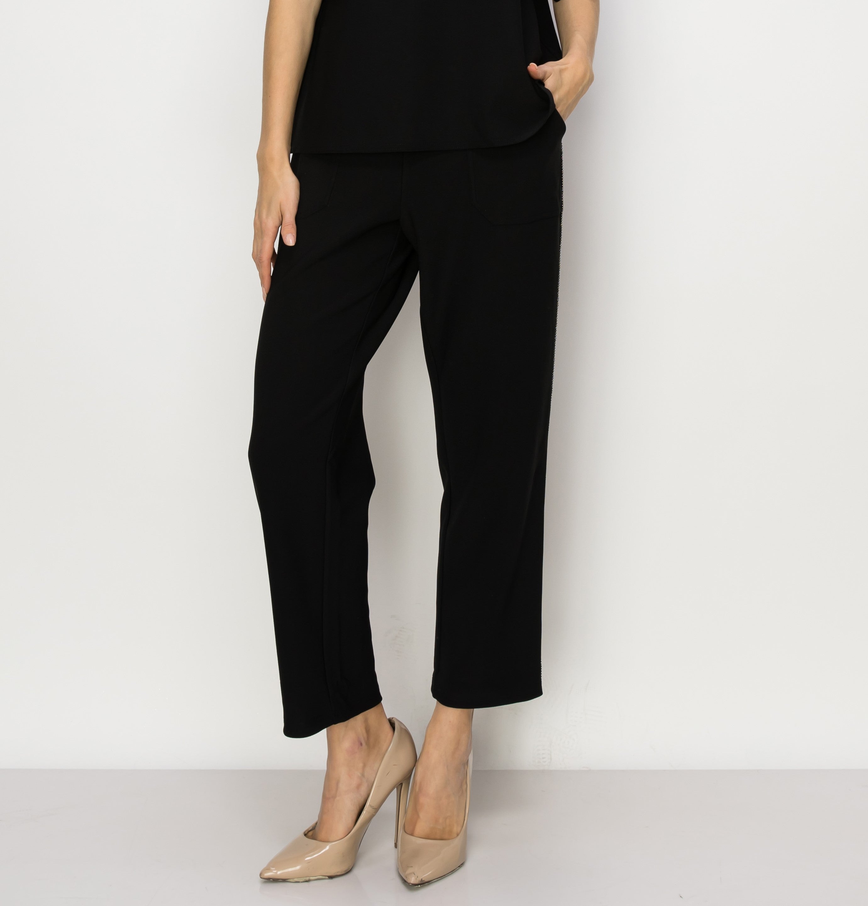Karine Crepe Knit Pant with Beading Trim
