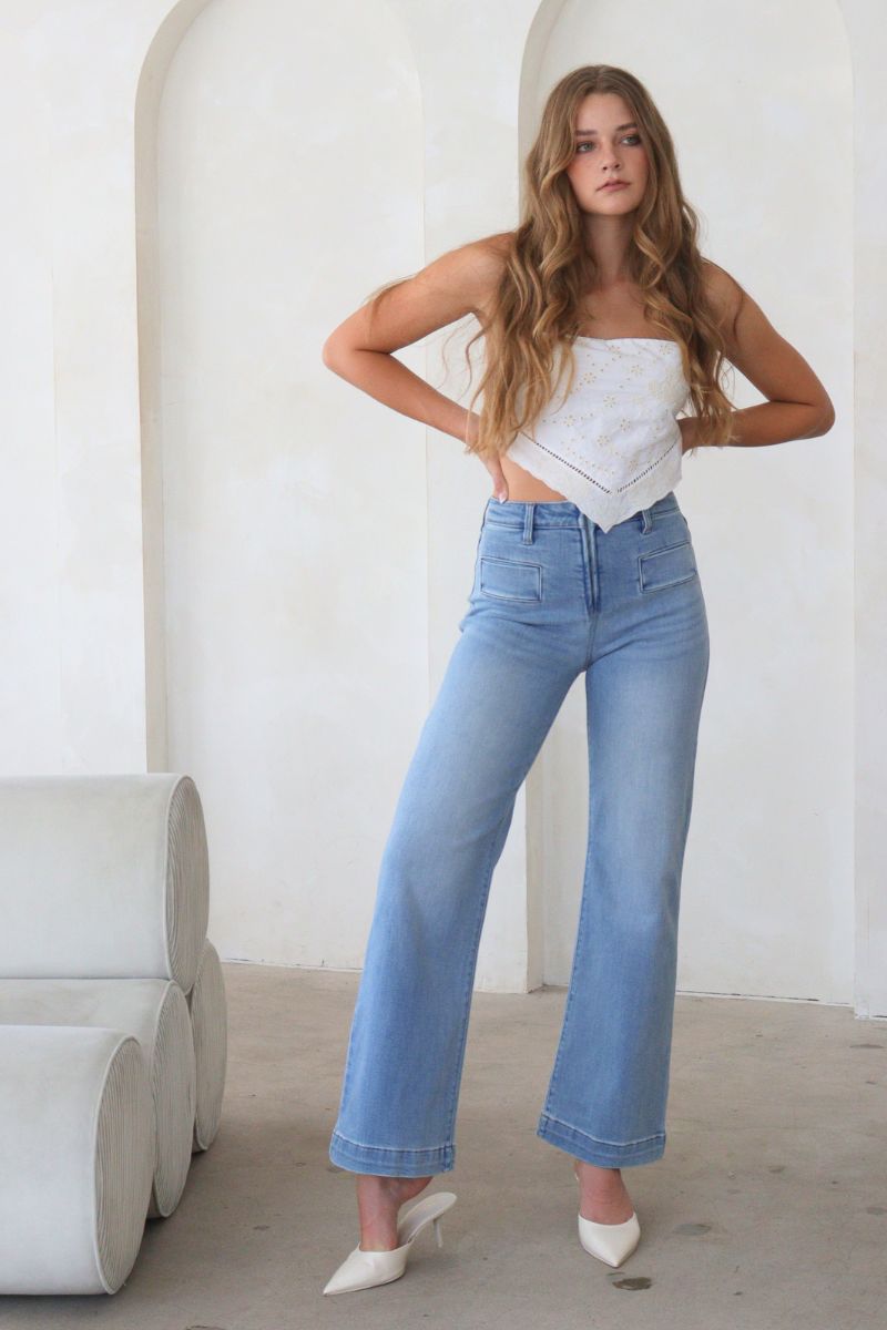 ECO Friendly Front Pocket Detail High Rise Flare Jeans