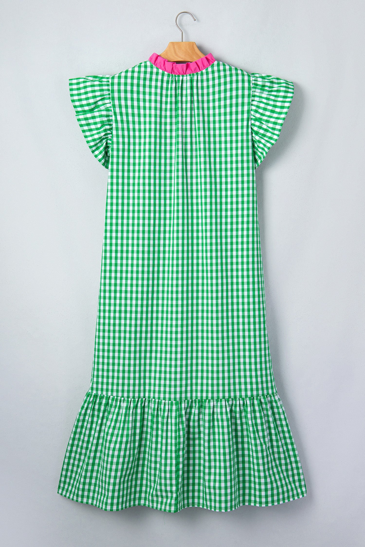 Gingham Colorblock Ruffle Sleeve Midi Dress