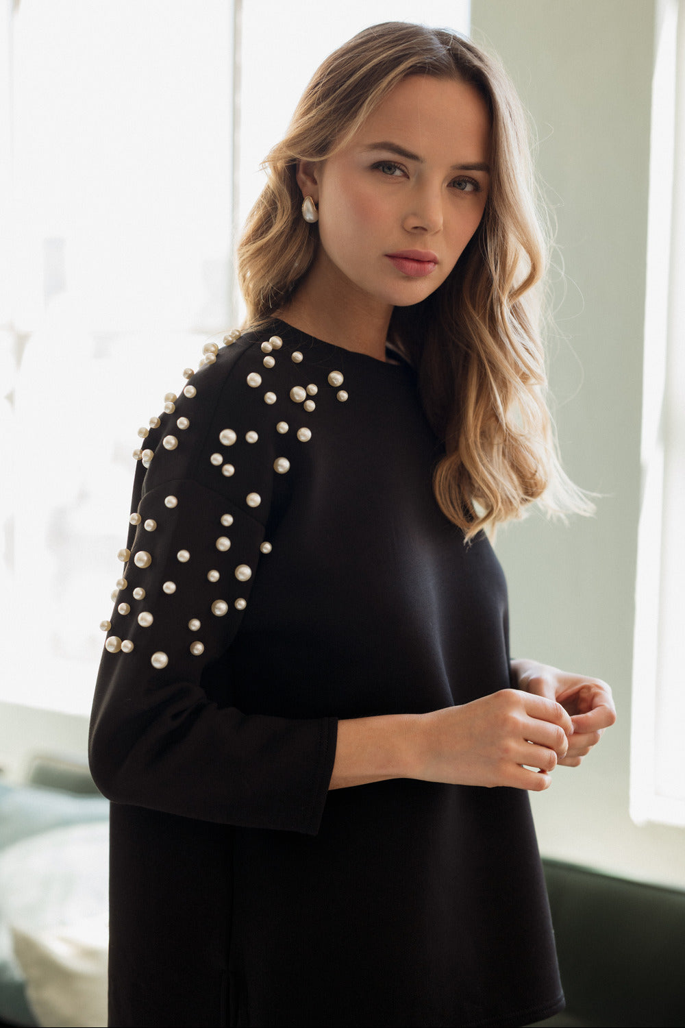 Fiona Stretch French Scuba Pearl Top