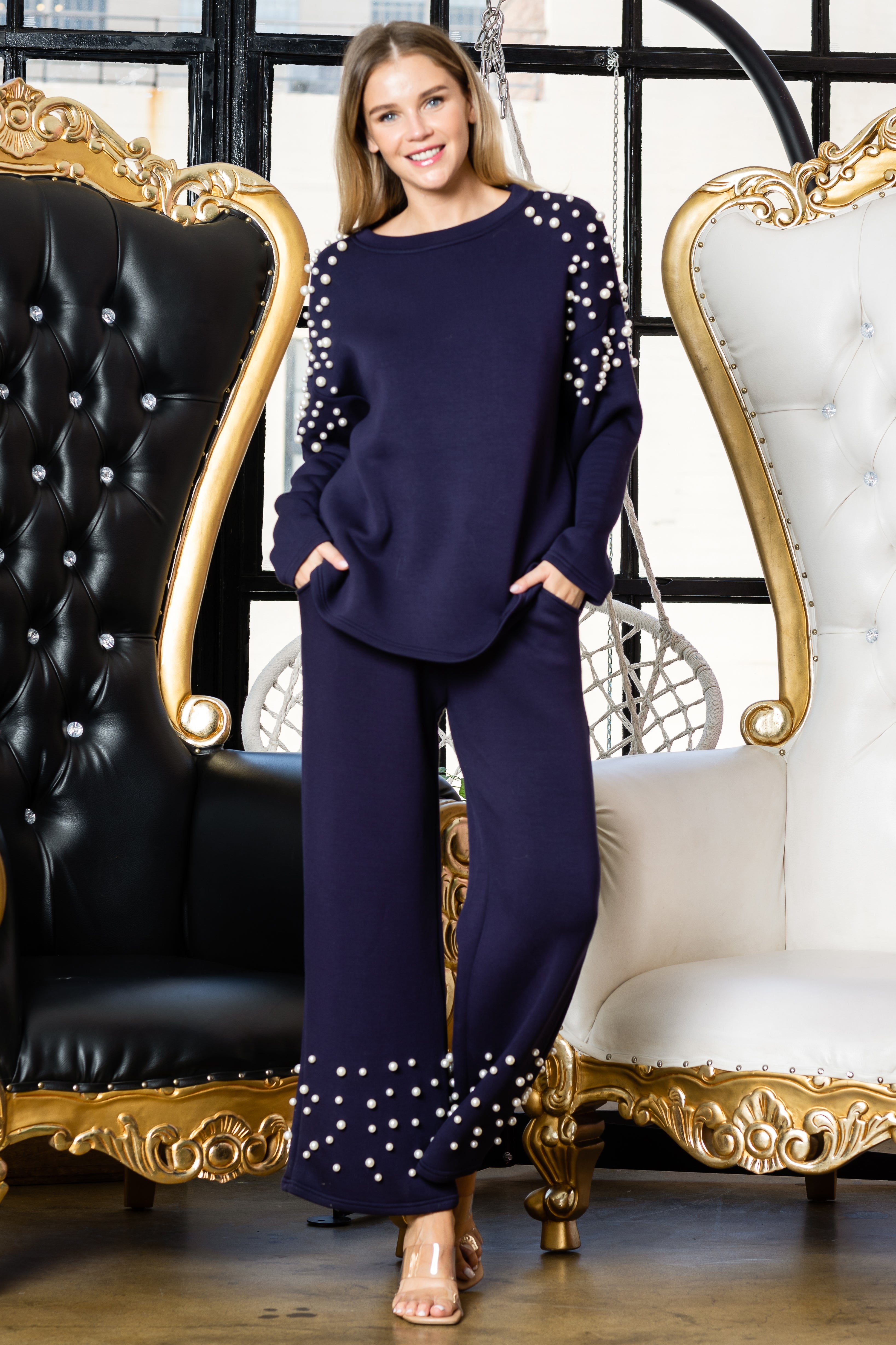 Faith Stretch French Scuba Pearl Pant