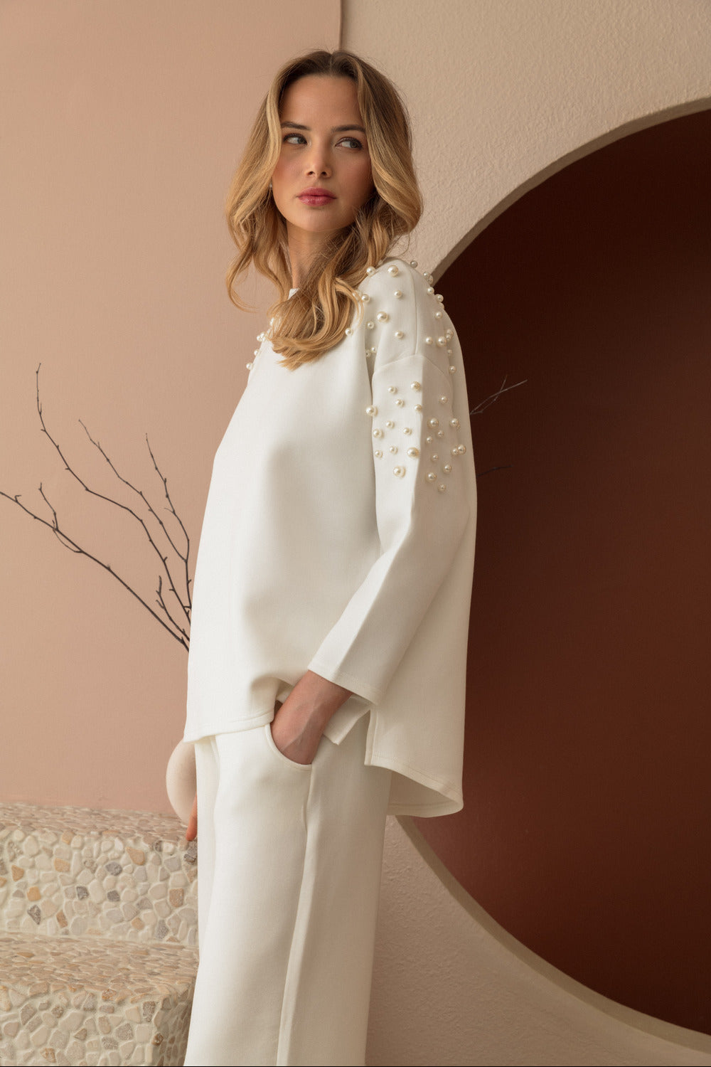 Fiona Stretch French Scuba Pearl Top