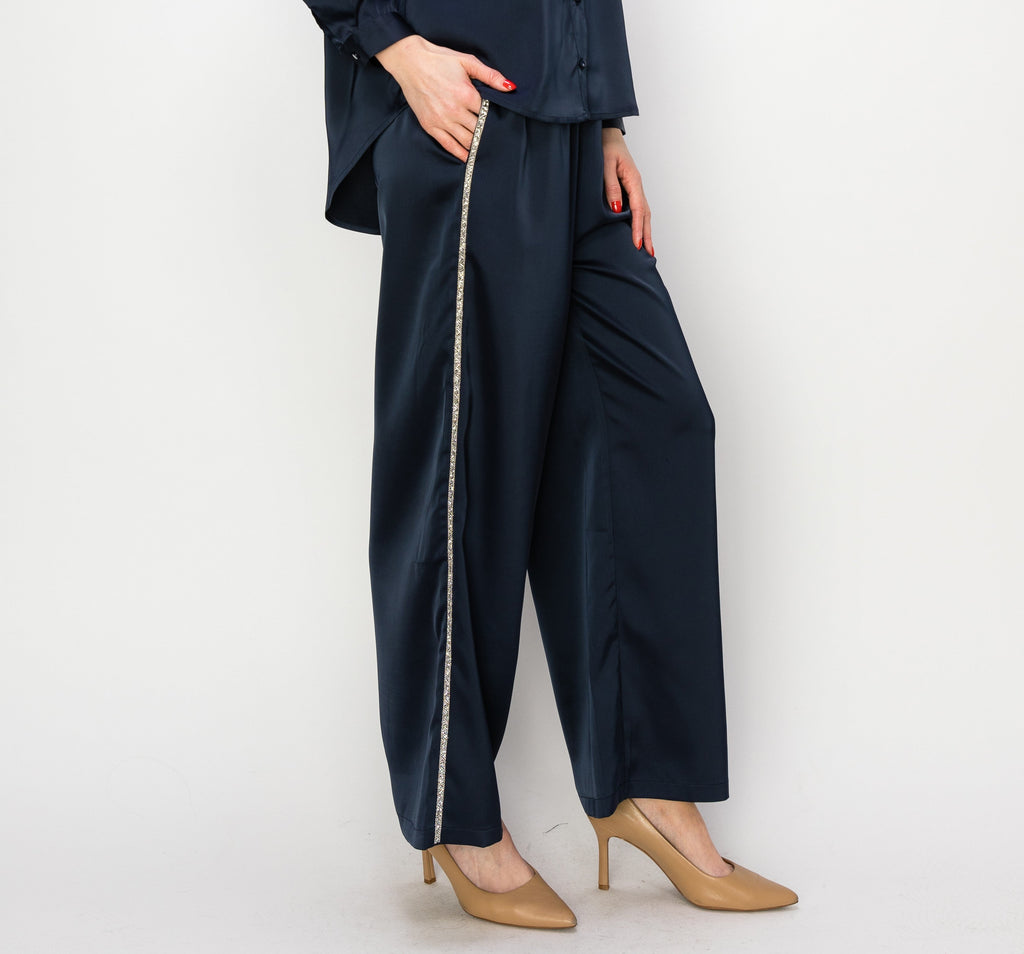 Wynne Satin Pant with Diamond Trim