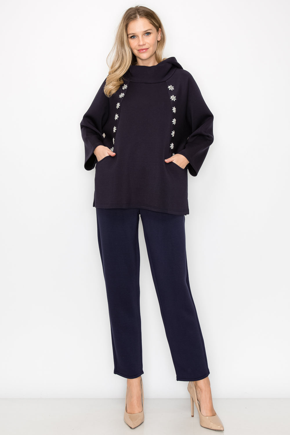 Frances Hoodie Top with Diamond Studs