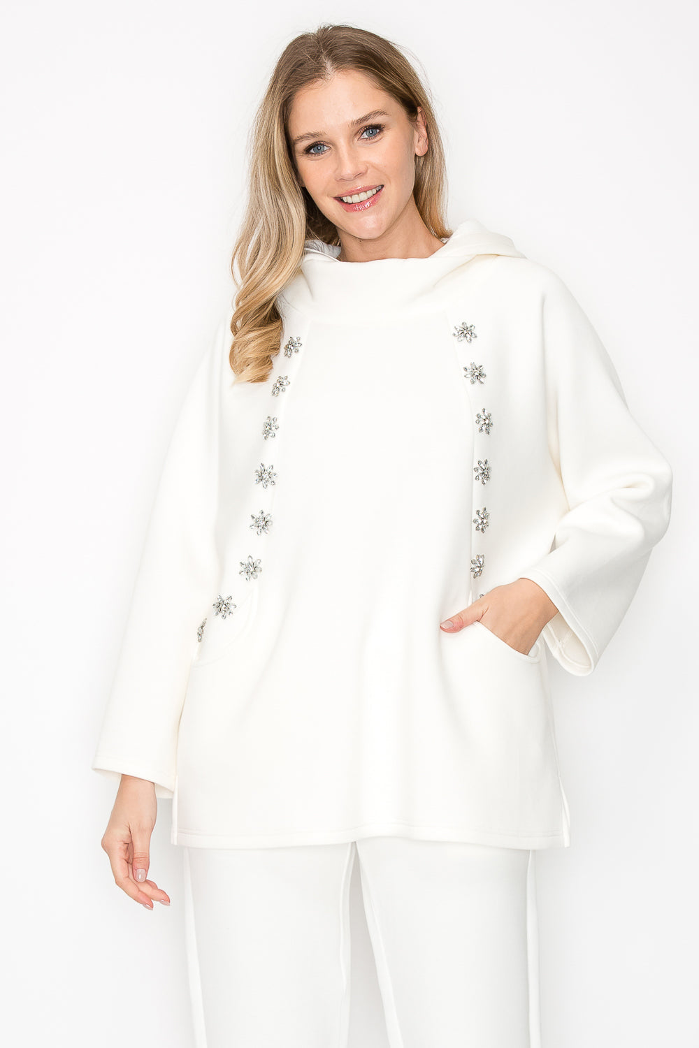 Frances Hoodie Top with Diamond Studs