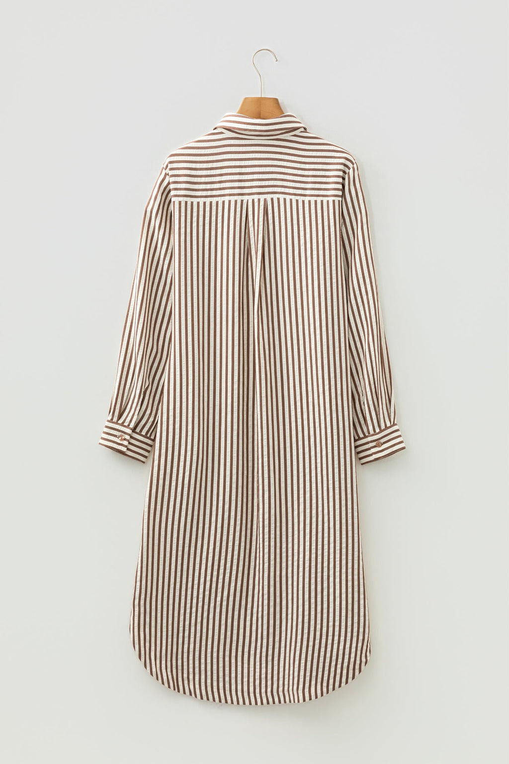 Stripe Textured 3/4 Sleeve Split Hem Midi Dress