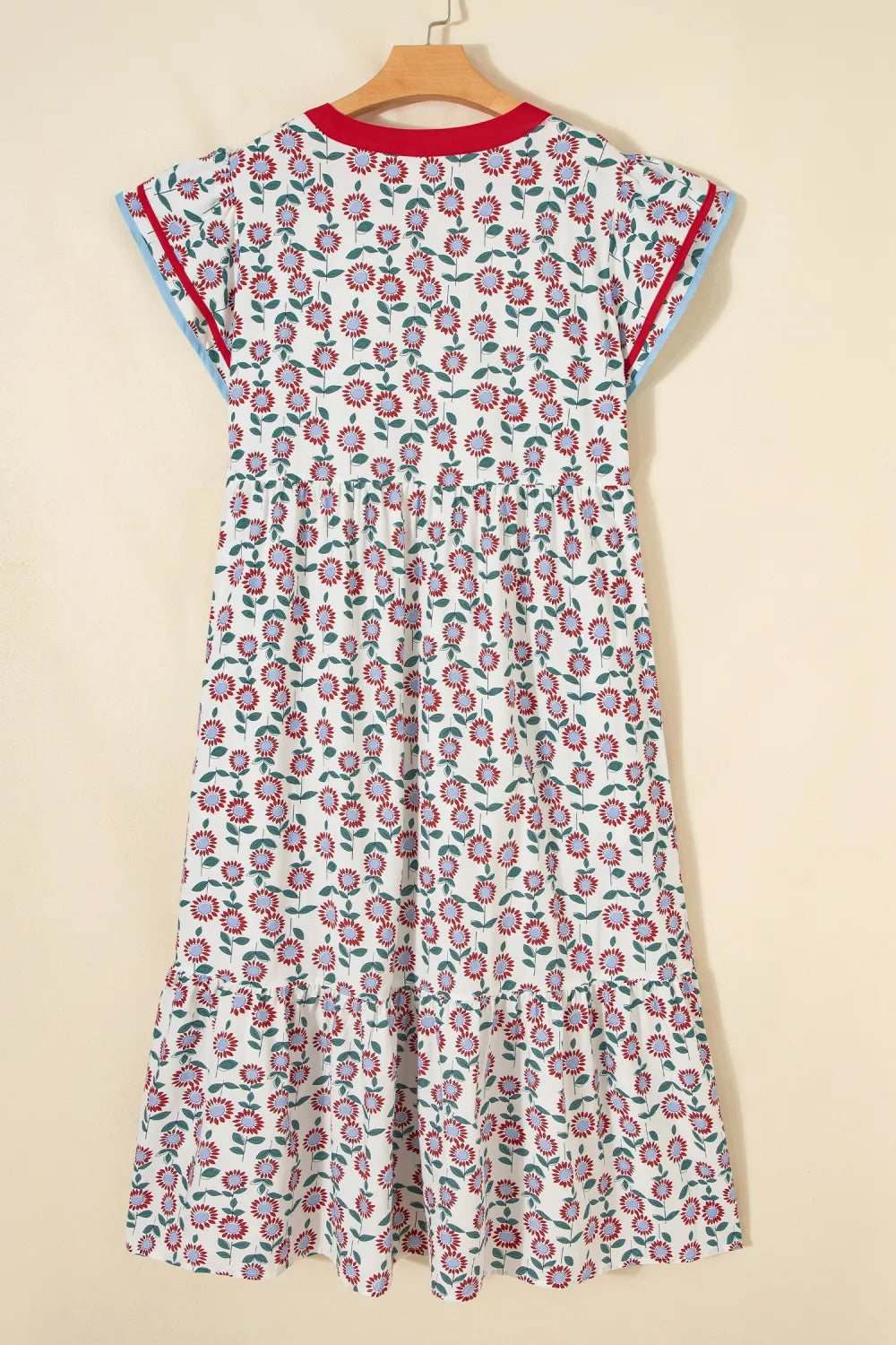 Sunflower Stripe Patchwork Flutter Sleeve Midi Dress