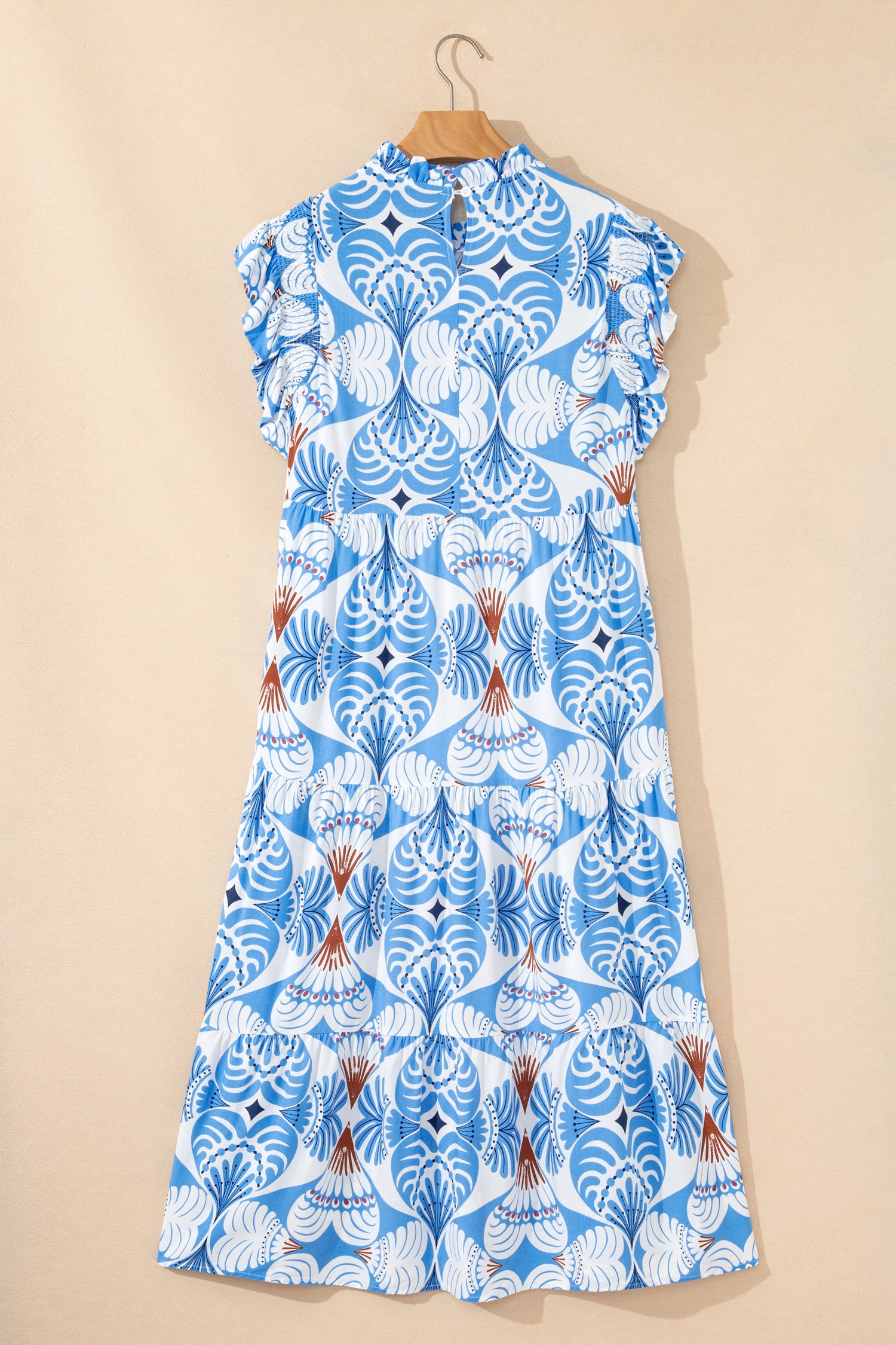 Tropical Floral Flutter Sleeve Midi Dress