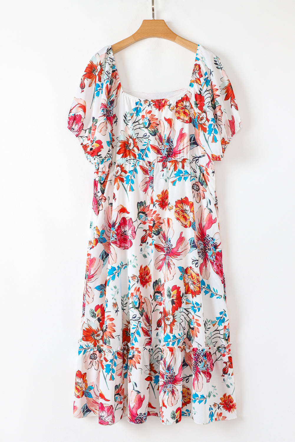 Plus Size Floral Puff Sleeve Midi Dress