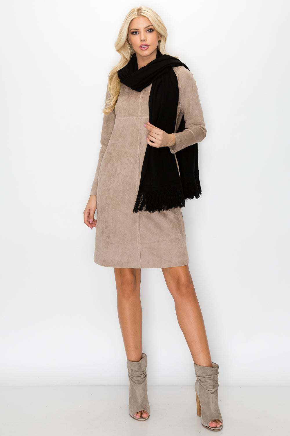 Aurora Suede Round Neck Dress with Pockets