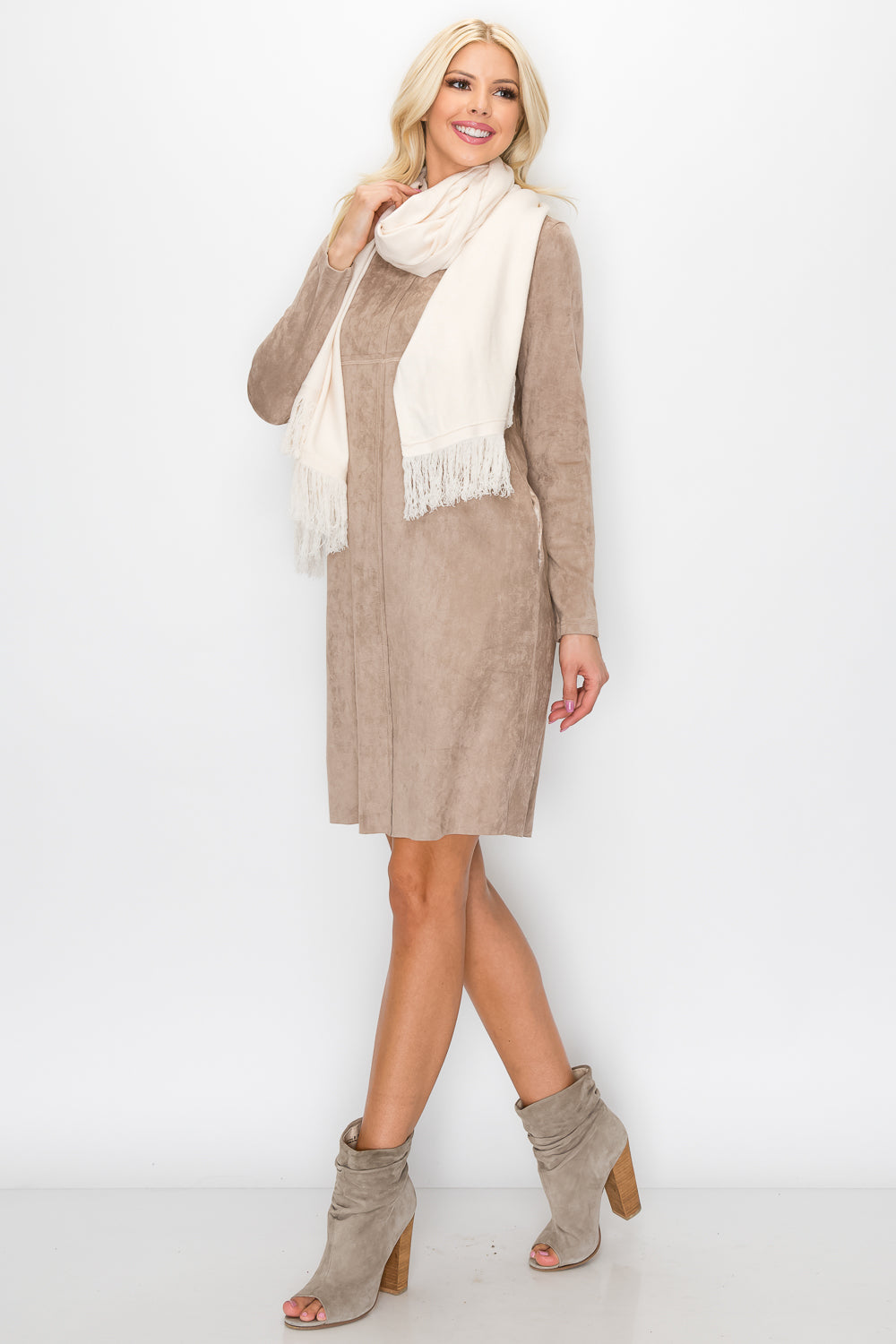 Aurora Suede Round Neck Dress with Pockets