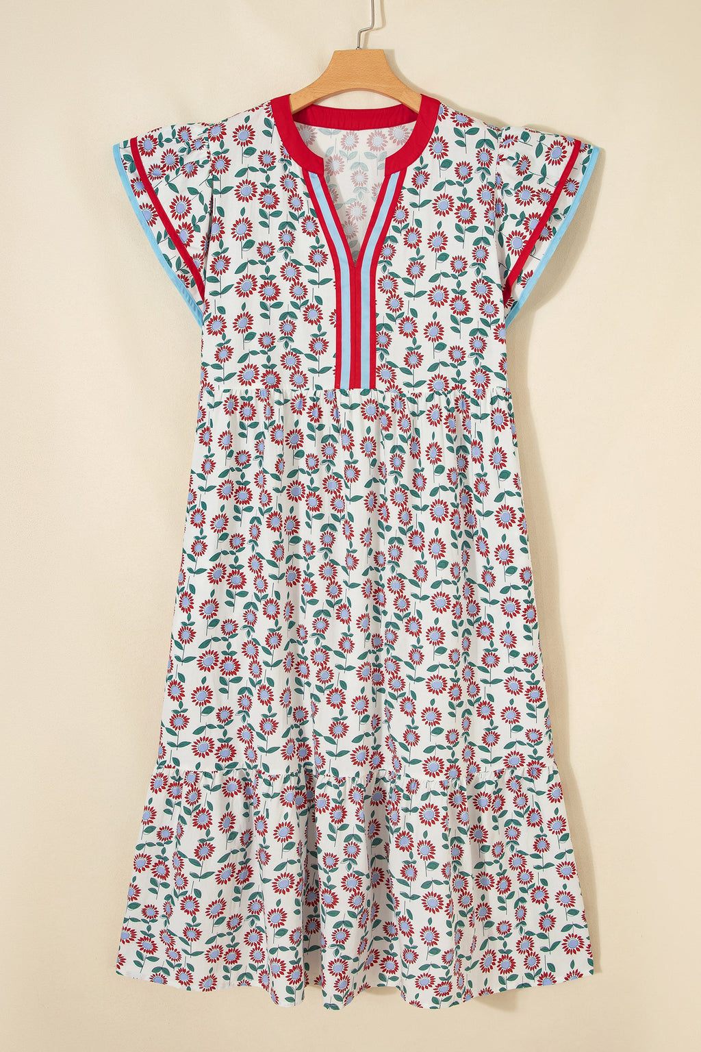 Sunflower Stripe Patchwork Flutter Sleeve Midi Dress