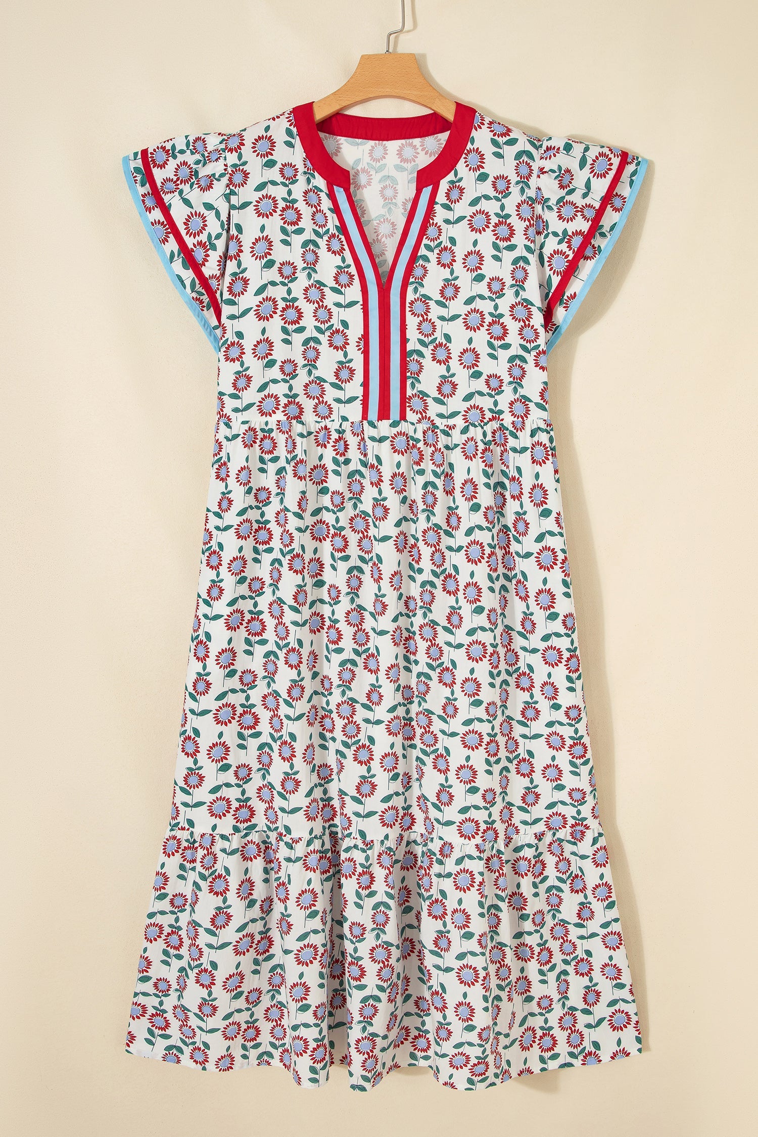 Sunflower Stripe Patchwork Flutter Sleeve Midi Dress