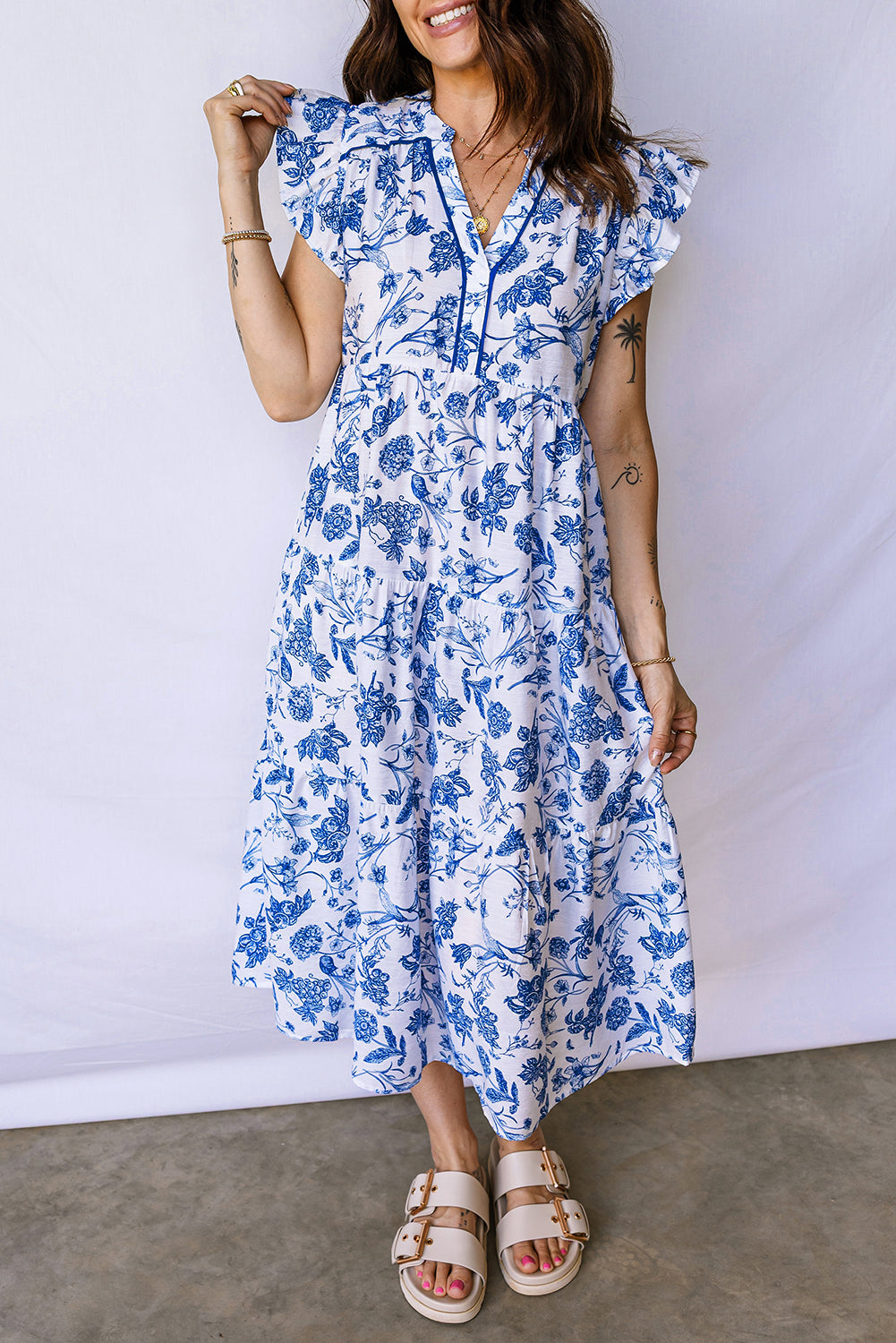 Floral Ruffle Tiered Midi Dress