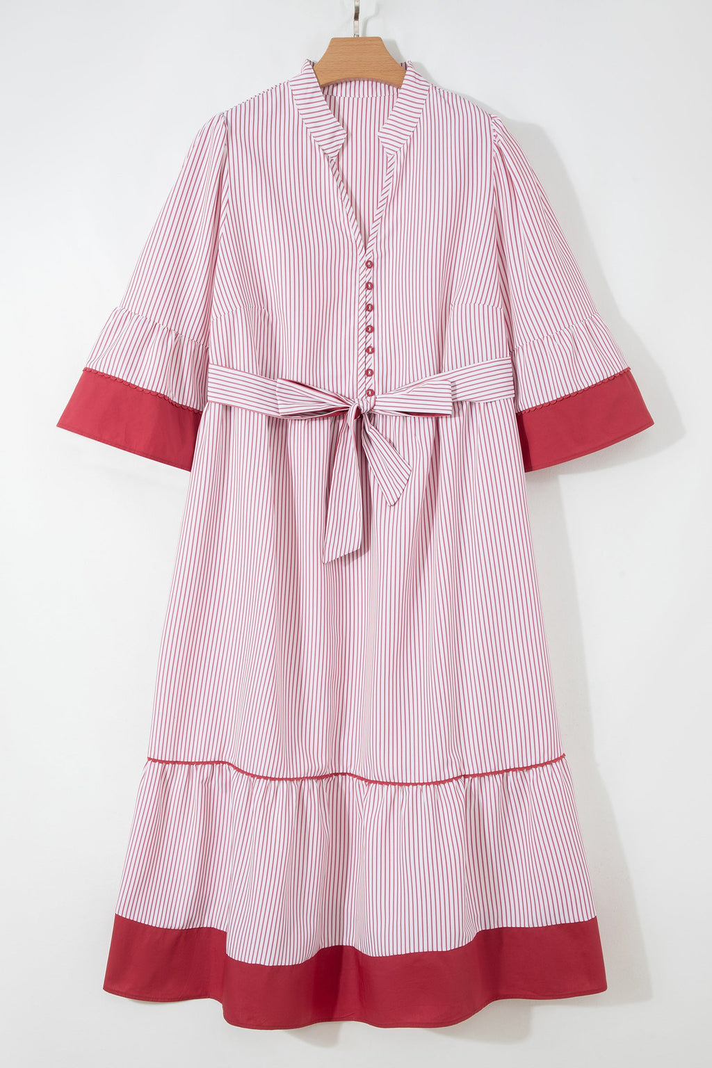 Plus Size Pinstripe Ruffle Hem Midi Dress