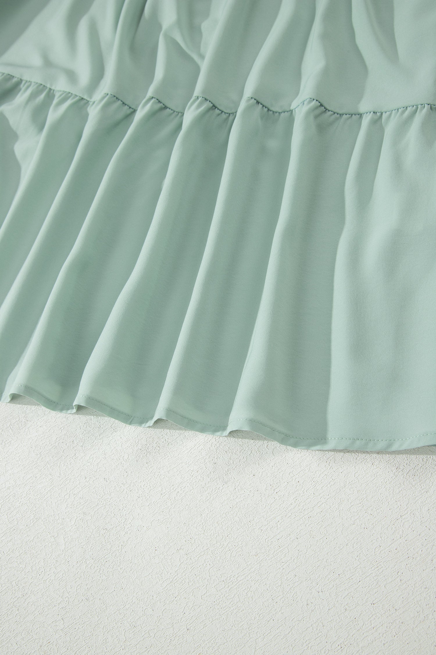 Solid V-Neck Short Puff Sleeve Tiered Maxi Dress in Pink or Aqua