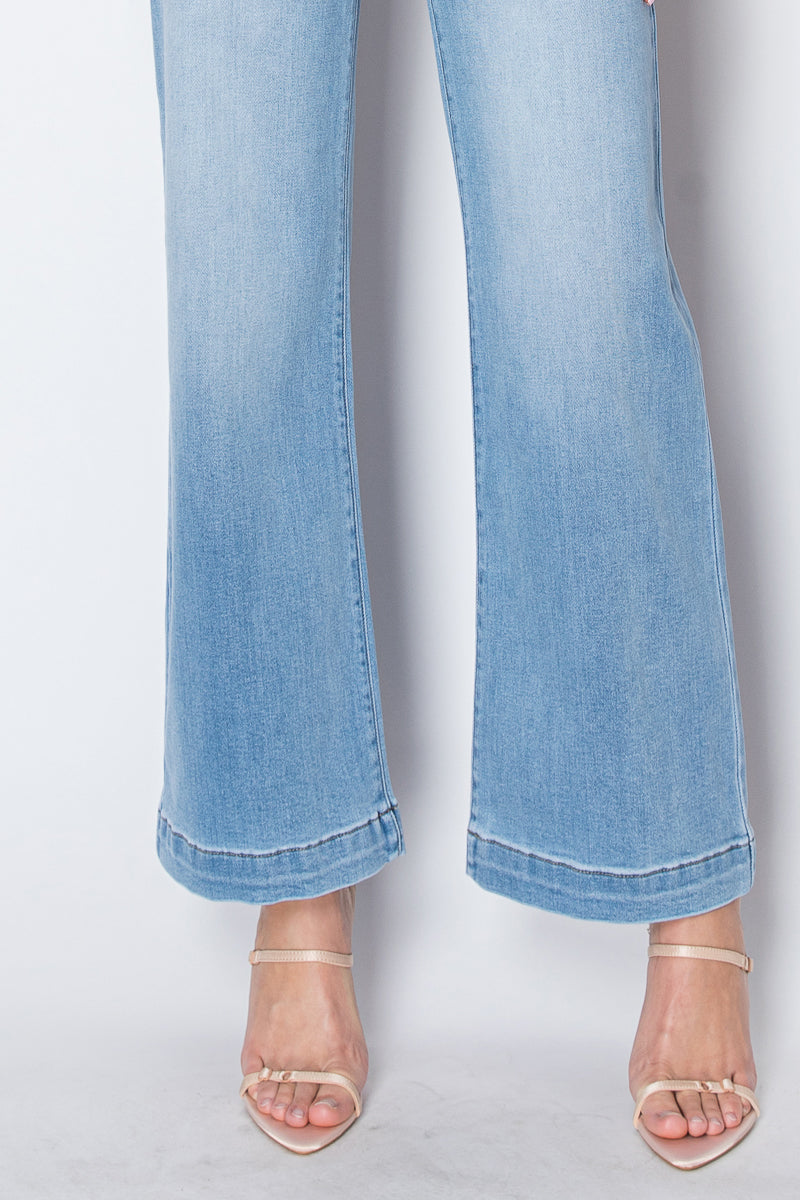 ECO Friendly Front Pocket Detail High Rise Flare Jeans