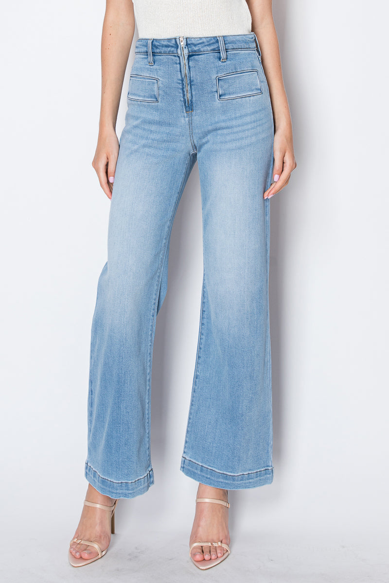 ECO Friendly Front Pocket Detail High Rise Flare Jeans
