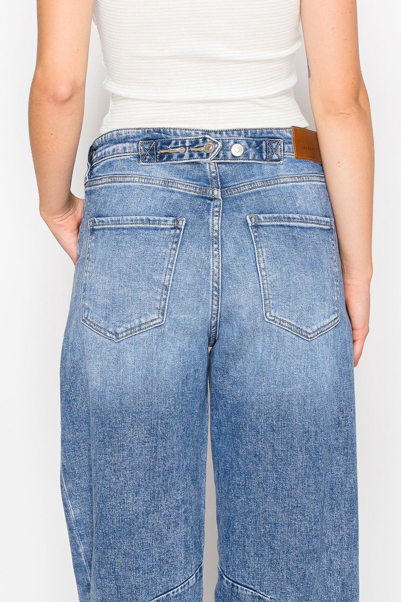 Adjustable Strap Waistband Barrel Jeans
