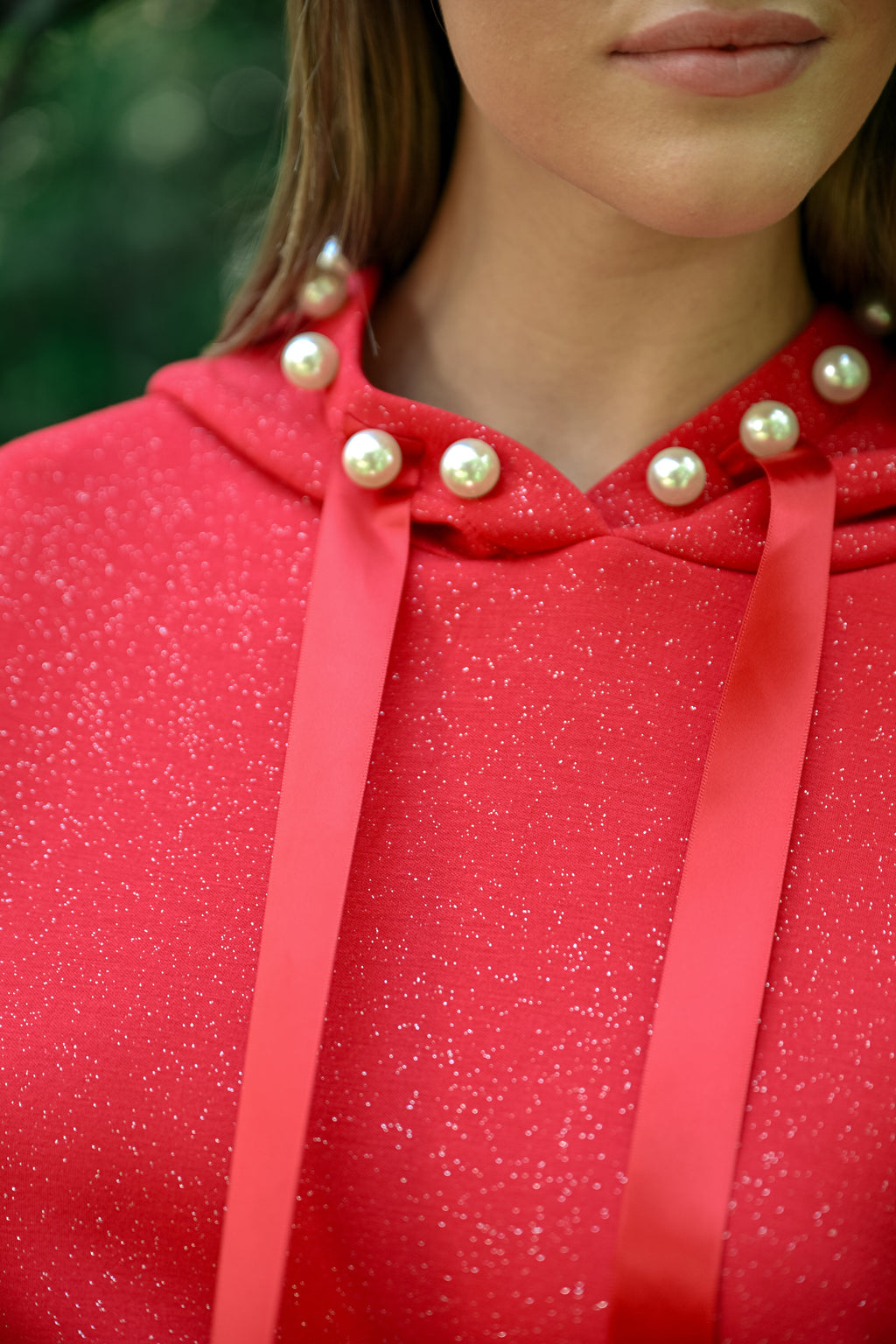 Francine Stretch French Scuba Pearl Hoodie with Glitter