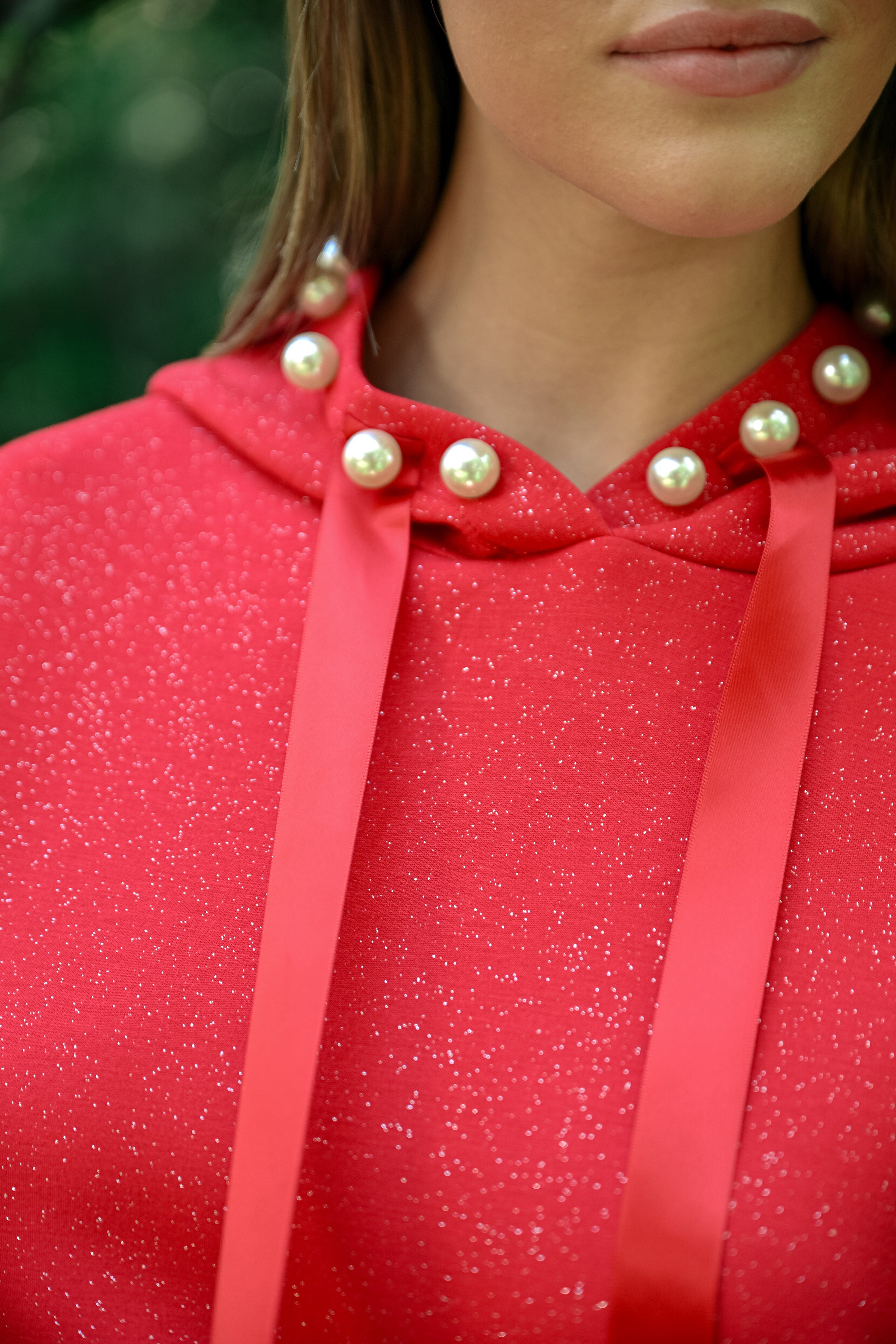 Francine Stretch French Scuba Pearl Hoodie with Glitter