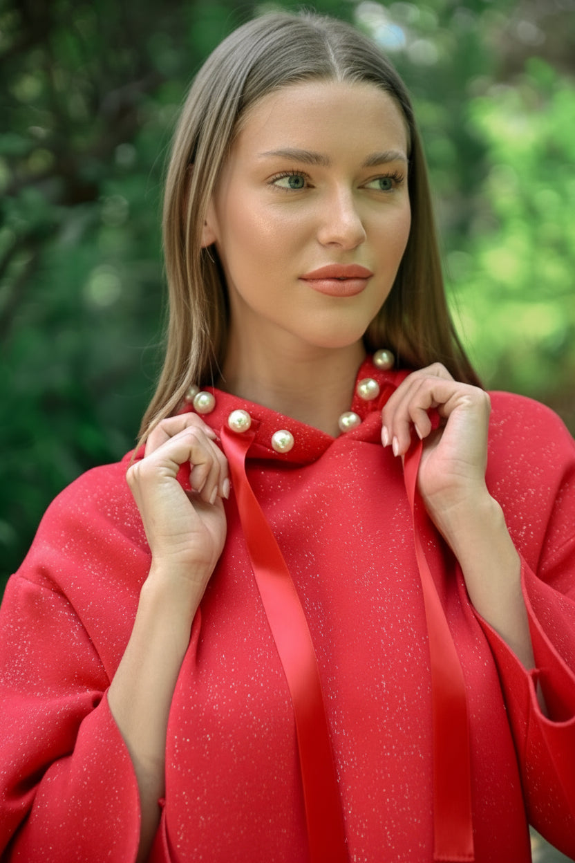 Francine Stretch French Scuba Pearl Hoodie with Glitter