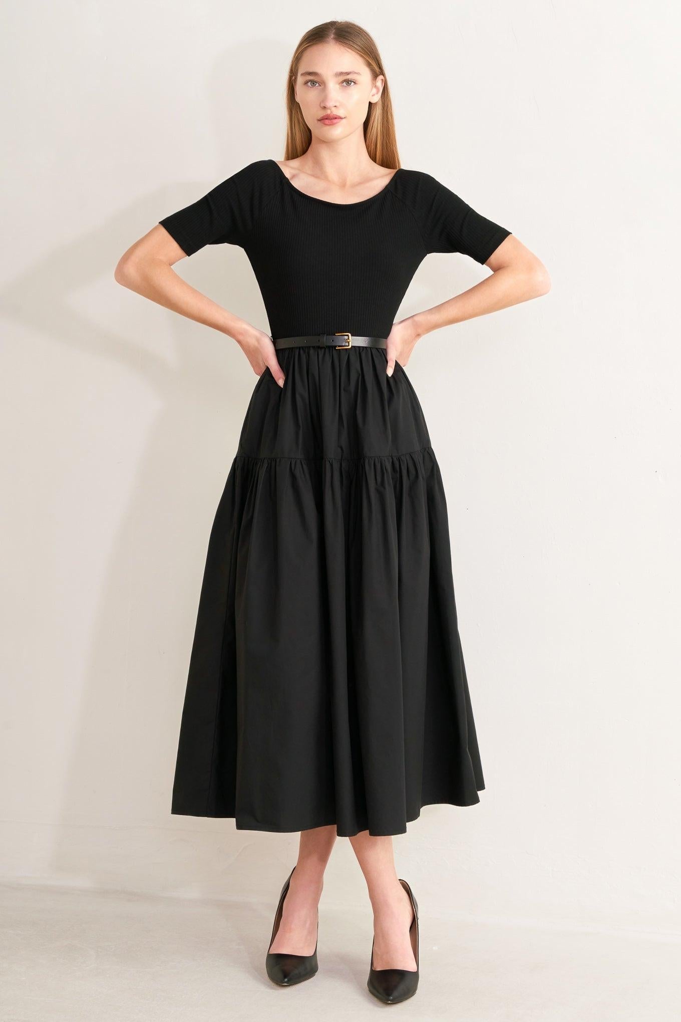 Flying Tomato - Saddle Breeze Black Midi Dress