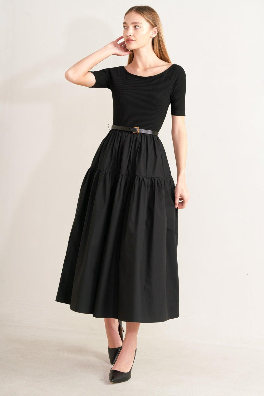 Flying Tomato - Saddle Breeze Black Midi Dress