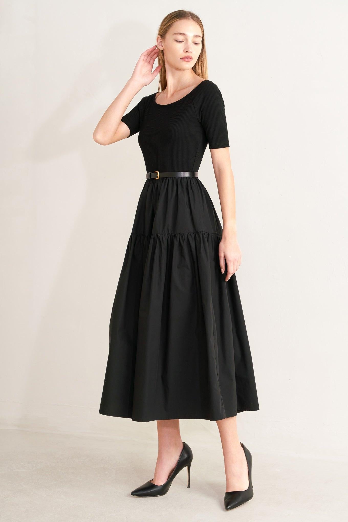 Flying Tomato - Saddle Breeze Black Midi Dress