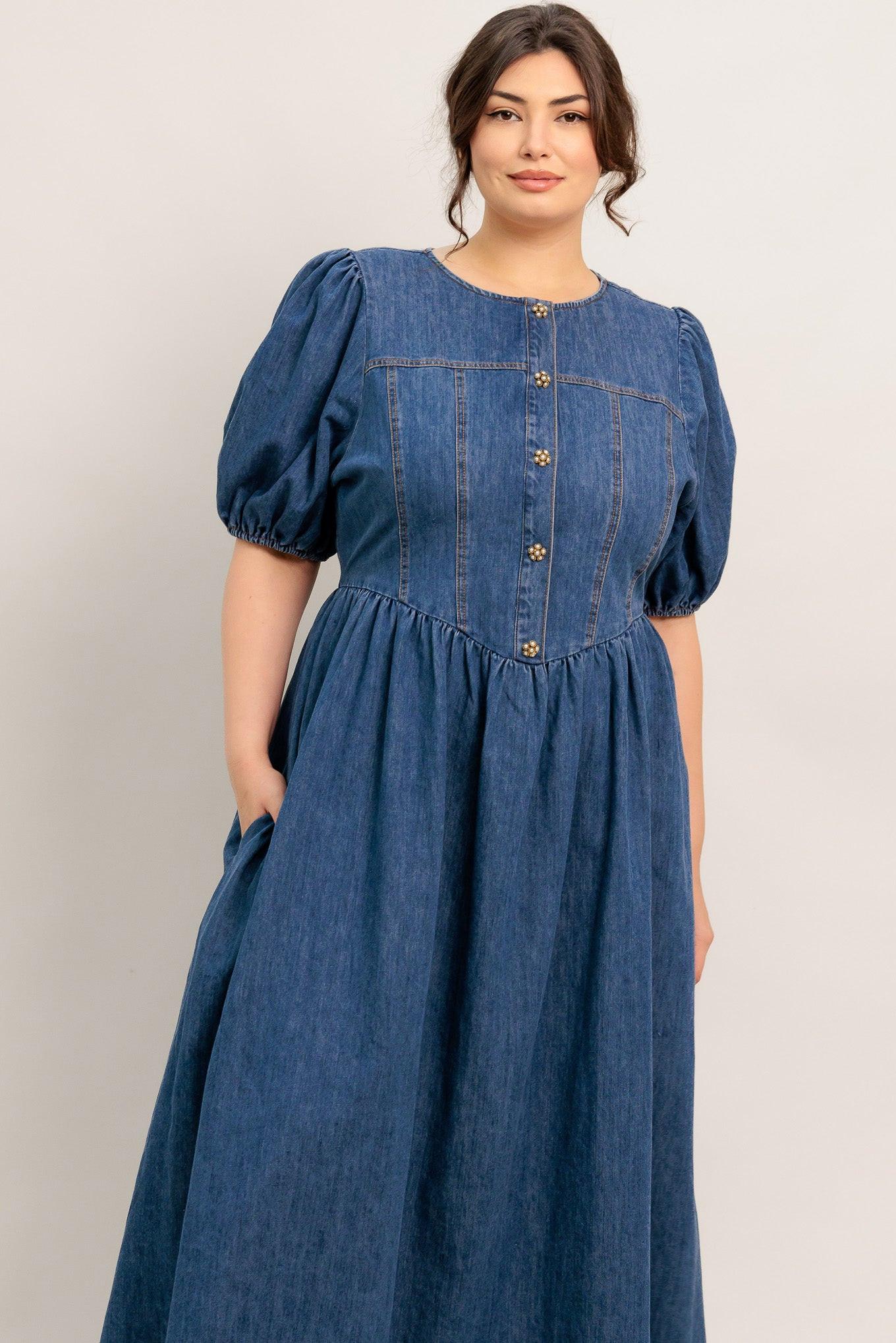 Midday in Blue Denim Midi Dress