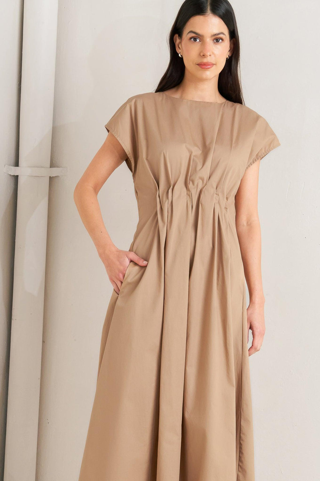 Nova Sand Woven Midi Dress