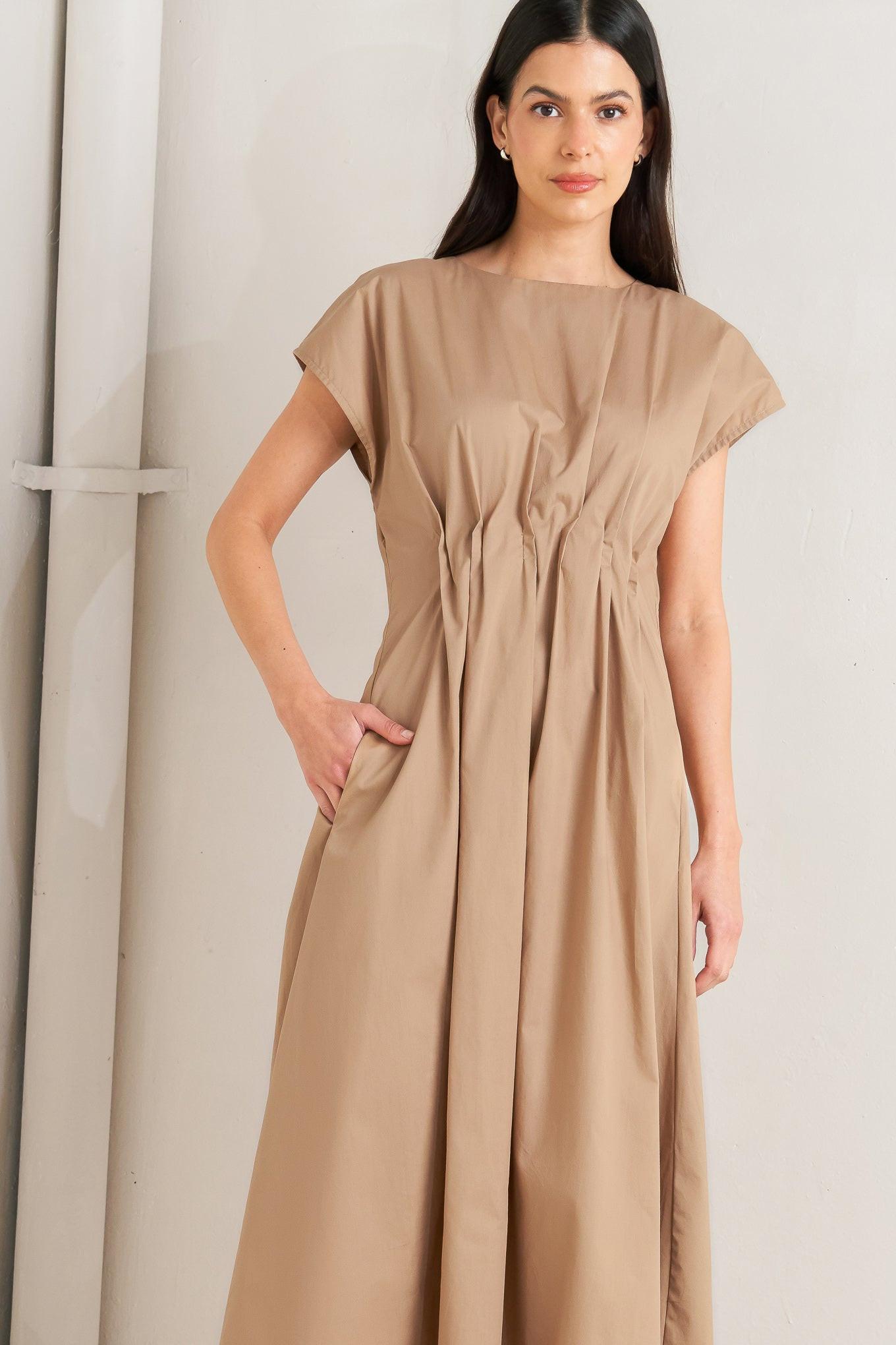 Nova Sand Woven Midi Dress