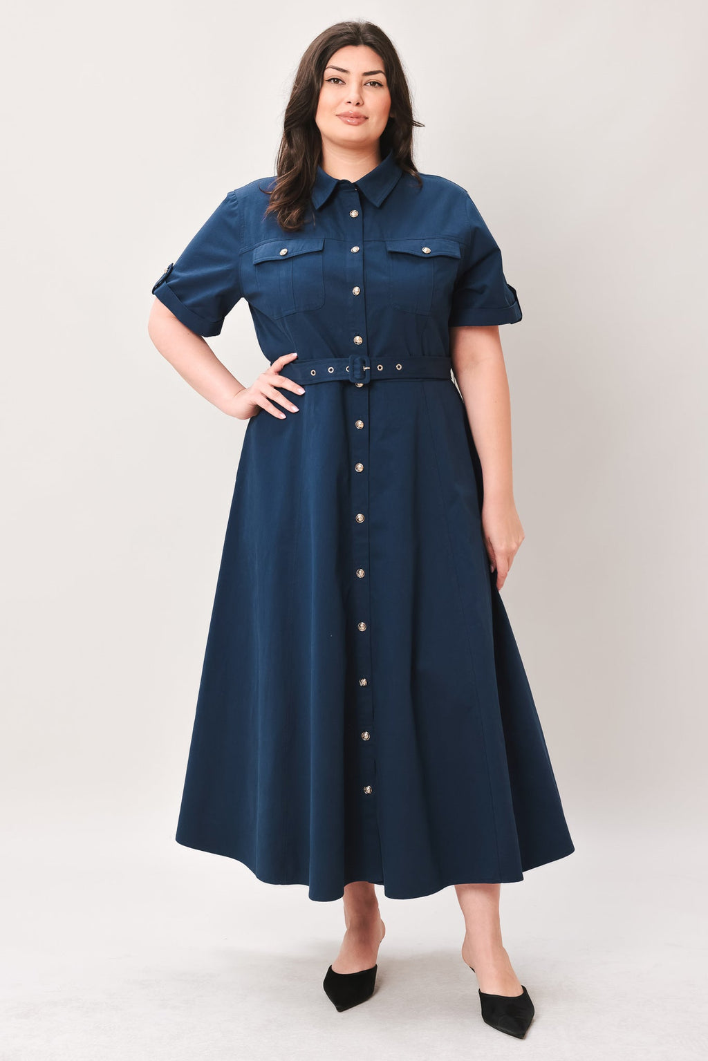 Classic Authority Woven Midi Dress