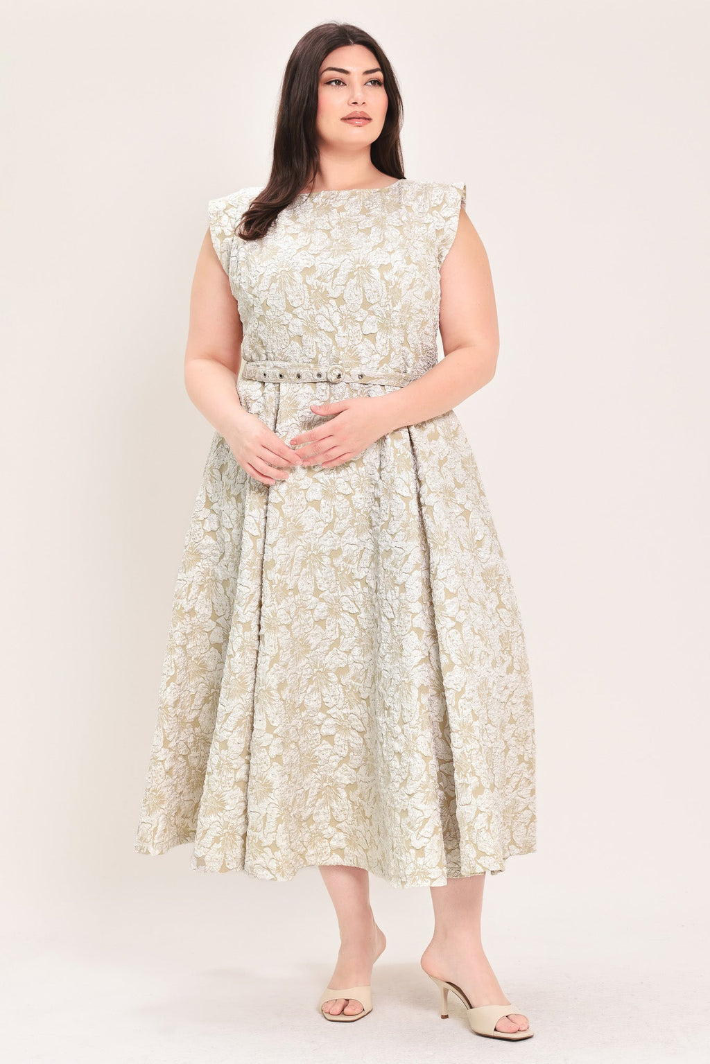 Flying Tomato - Statement In Ivory Woven Midi Dress