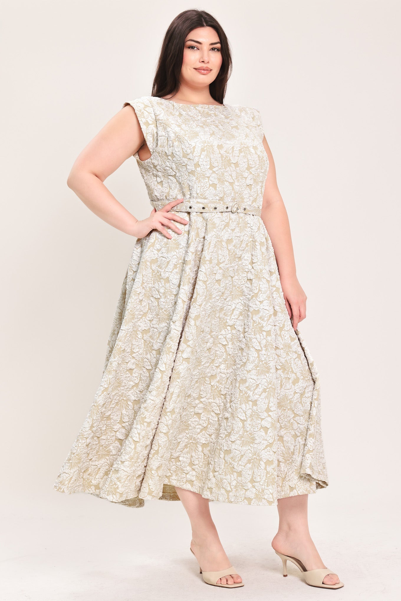 Flying Tomato - Statement In Ivory Woven Midi Dress
