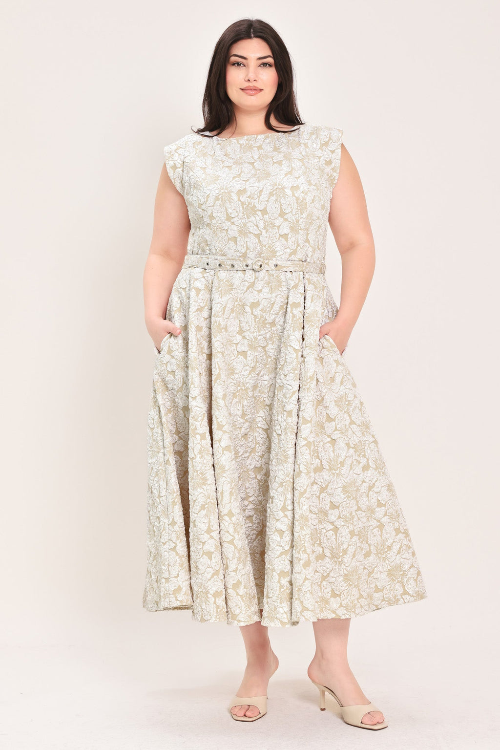 Flying Tomato - Statement In Ivory Woven Midi Dress