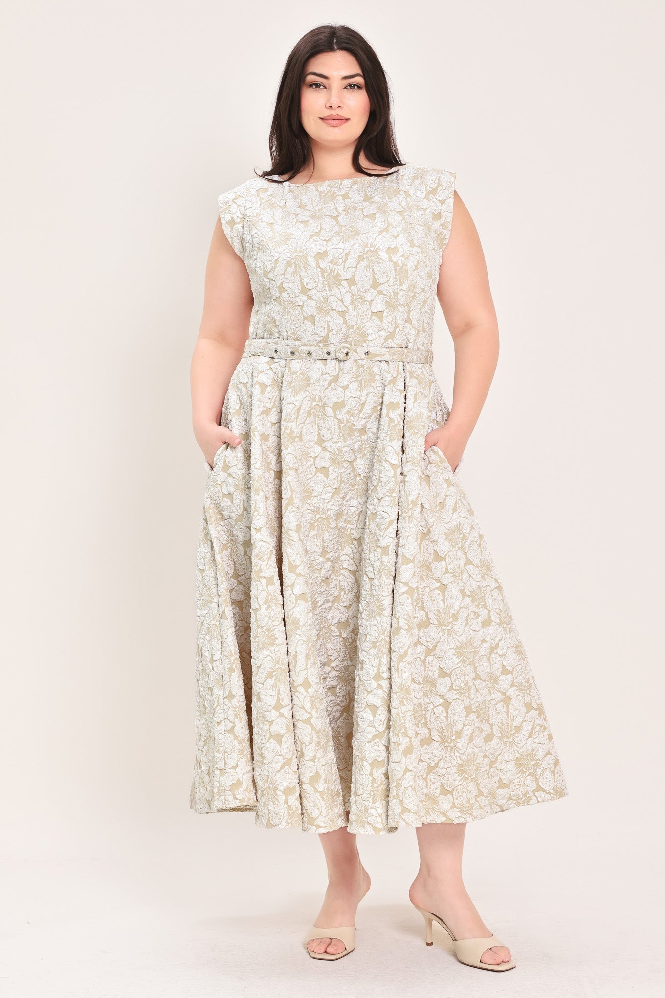 Flying Tomato - Statement In Ivory Woven Midi Dress