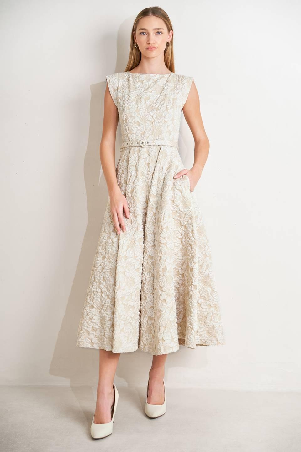 Flying Tomato - Statement In Ivory Woven Midi Dress